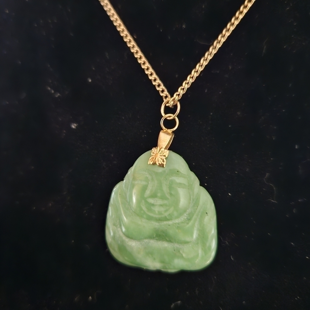 Vintage Jade Buddha Pendant with Chain